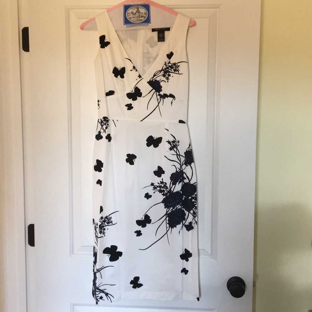 White dress with purple and black butterflies